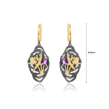 Load image into Gallery viewer, 925 Sterling Silver Plated Black Fashion Temperament Natural Golden Flower Butterfly Geometric Earrings with Amethyst