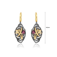 Load image into Gallery viewer, 925 Sterling Silver Plated Black Fashion Temperament Natural Golden Flower Butterfly Geometric Earrings with Garnet