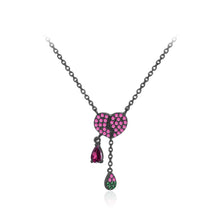 Load image into Gallery viewer, 925 Sterling Silver Plated Black Fashion Brilliant Heart Shape Garnet Tassel Pendant with Cubic Zirconia and Necklace