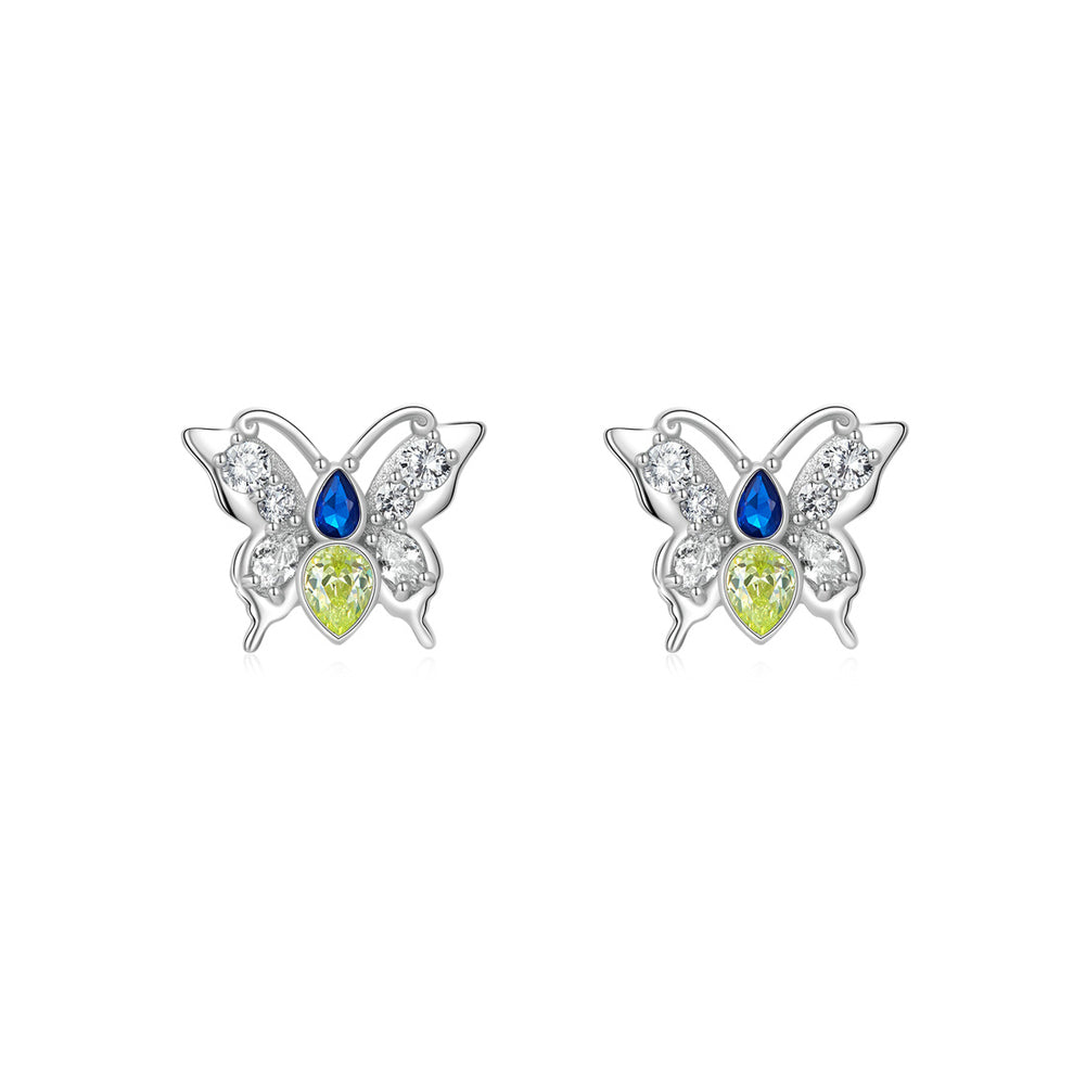 925 Sterling Silver Simple Fashion Butterfly Stud Earrings with Cubic Zirconia