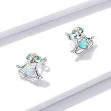 Load image into Gallery viewer, 925 Sterling Silver Simple and Cute Sloth Enamel Flower Opal Stud Earrings