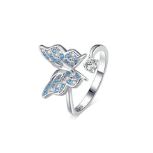 Load image into Gallery viewer, 925 Sterling Silver Fashion Elegant Butterfly Adjustable Open Ring with Cubic Zirconia