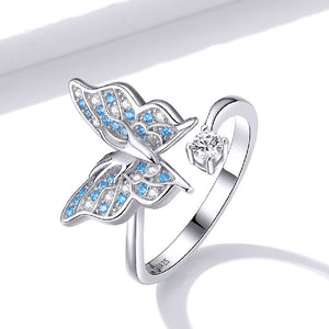 925 Sterling Silver Fashion Elegant Butterfly Adjustable Open Ring with Cubic Zirconia