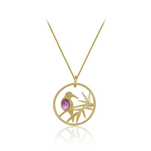 925 Sterling Silver Plated Gold Fashion Temperament Bird Leaf Geometric Pendant with Amethyst and Necklace
