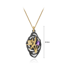 Load image into Gallery viewer, 925 Sterling Silver Plated Black Fashion Elegant Gold Butterfly Flower Amethyst Geometric Pendant with Necklace