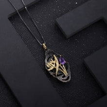 Load image into Gallery viewer, 925 Sterling Silver Plated Black Fashion Elegant Gold Butterfly Flower Amethyst Geometric Pendant with Necklace