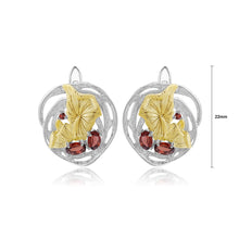Load image into Gallery viewer, 925 Sterling Silver Fashion Elegant Gold Flower Geometric Garnet Stud Earrings