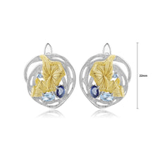 Load image into Gallery viewer, 925 Sterling Silver Fashion Elegant Gold Flower Geometric Blue Topaz Stud Earrings