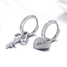 Load image into Gallery viewer, 925 Sterling Silver Fashion Personality Key Heart Lock Asymmetrical Geometric Earrings with Cubic Zirconia