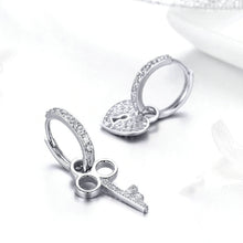 Load image into Gallery viewer, 925 Sterling Silver Fashion Personality Key Heart Lock Asymmetrical Geometric Earrings with Cubic Zirconia