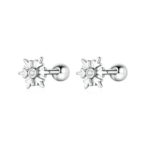 925 Sterling Silver Simple Fashion Snowflake Stud Earrings with Cubic Zirconia