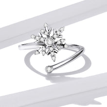 Load image into Gallery viewer, 925 Sterling Silver Simple Fashion Snowflake Adjustable Open Ring with Cubic Zirconia