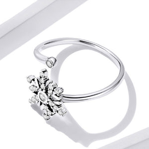 925 Sterling Silver Simple Fashion Snowflake Adjustable Open Ring with Cubic Zirconia
