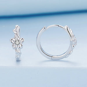 925 Sterling Silver Simple Fashion Flower Vine Geometric Stud Earrings with Cubic Zirconia