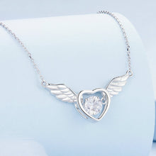 Load image into Gallery viewer, 925 Sterling Silver Fashion Simple Heart Angel Wings Pendant with Cubic Zirconia and Necklace