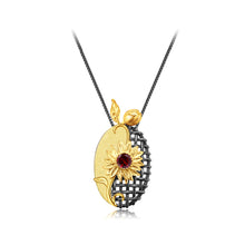 Load image into Gallery viewer, 925 Sterling Silver Plated Gold Flower Garnet Woven Geometric Pendant with Necklace