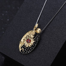 Load image into Gallery viewer, 925 Sterling Silver Plated Gold Flower Garnet Woven Geometric Pendant with Necklace