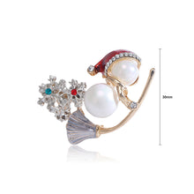 Load image into Gallery viewer, Fashion Cute Plated Gold Christmas Snowman Imitation Pearl Snowflake Brooch with Cubic Zirconia