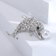 Load image into Gallery viewer, Cute Bright Dolphin Imitation Pearl Brooch with Cubic Zirconia
