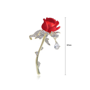 Simple and Romantic Plated Gold Enamel Red Rose Brooch with Cubic Zirconia