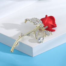 Load image into Gallery viewer, Simple and Romantic Plated Gold Enamel Red Rose Brooch with Cubic Zirconia