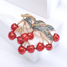 Load image into Gallery viewer, Fashion Sweet Plated Gold Enamel Cherry Brooch