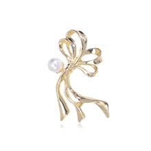 Load image into Gallery viewer, Simple and Elegant Plated Gold Ribbon Imitation Pearl Brooch