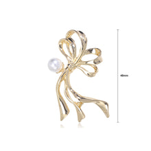 Load image into Gallery viewer, Simple and Elegant Plated Gold Ribbon Imitation Pearl Brooch
