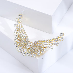 Simple Brilliant Plated Gold Angel Wings Brooch with Cubic Zirconia