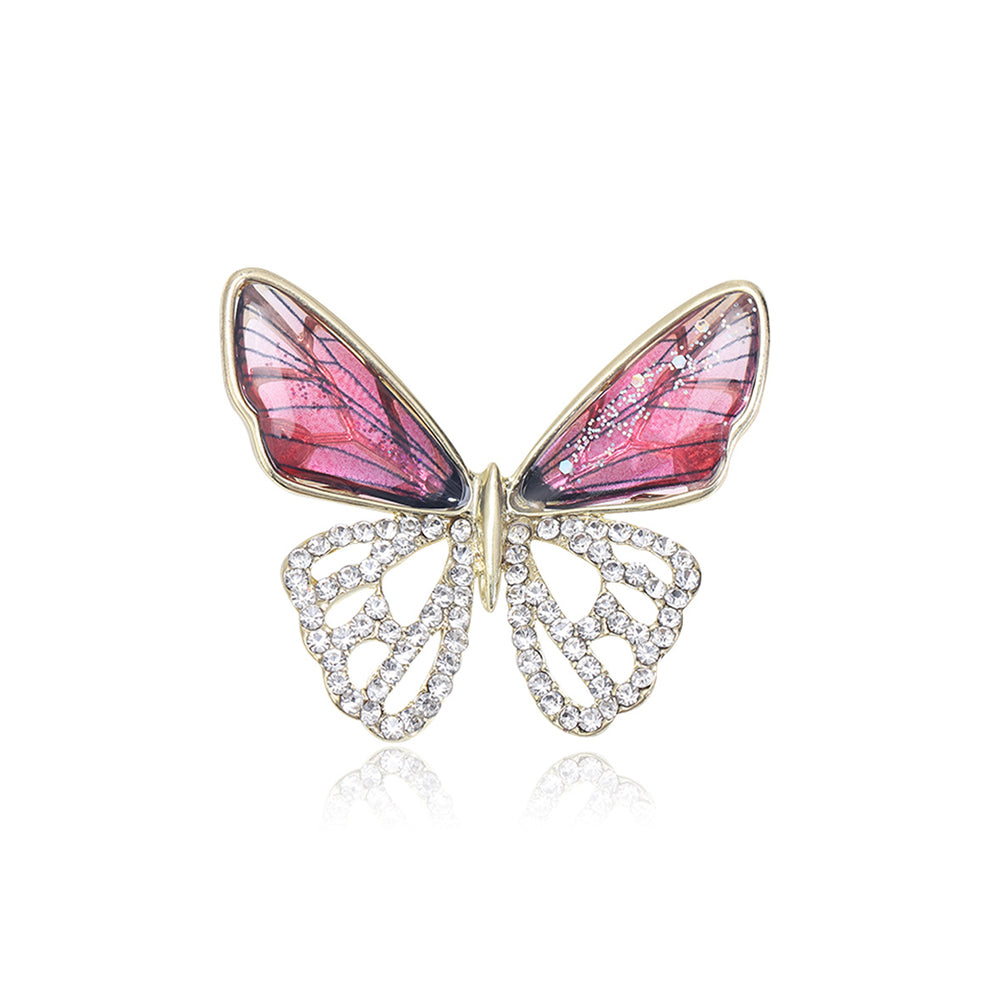 Fashion Temperament Plated Gold Hollow Butterfly Red Wings Brooch with Cubic Zirconia