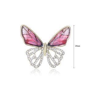 Fashion Temperament Plated Gold Hollow Butterfly Red Wings Brooch with Cubic Zirconia