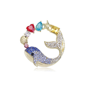 Fashion Lovely Plated Gold Dolphin Starfish Brooch with Cubic Zirconia