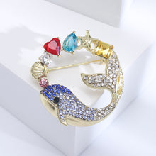 Load image into Gallery viewer, Fashion Lovely Plated Gold Dolphin Starfish Brooch with Cubic Zirconia