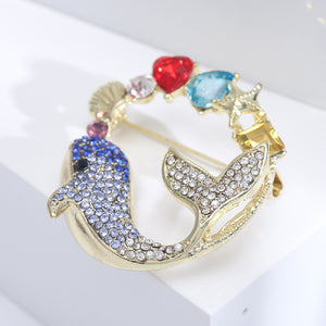 Fashion Lovely Plated Gold Dolphin Starfish Brooch with Cubic Zirconia