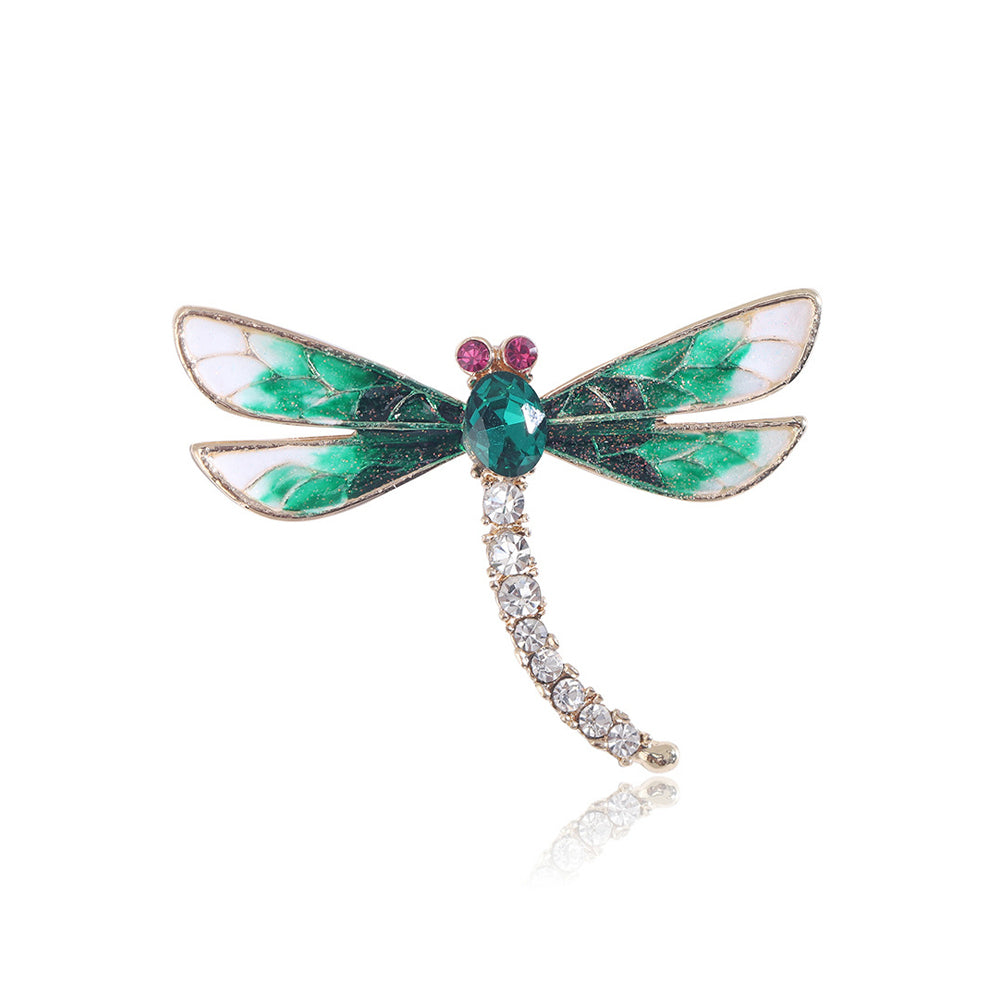 Simple Lovely Plated Gold Enamel Green Dragonfly Brooch with Cubic Zirconia