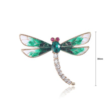Load image into Gallery viewer, Simple Lovely Plated Gold Enamel Green Dragonfly Brooch with Cubic Zirconia