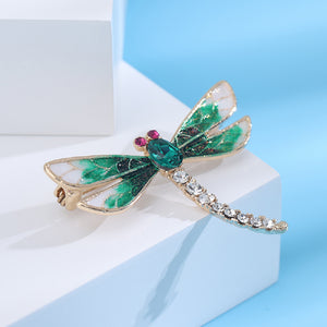 Simple Lovely Plated Gold Enamel Green Dragonfly Brooch with Cubic Zirconia