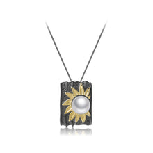 Load image into Gallery viewer, 925 Sterling Silver Plated Black Fashion Temperament Gold Sunflower Freshwater Pearl Geometric Pendant with Necklace