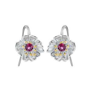 925 Sterling Silver Fashion Temperament Flower Earrings with Garnet