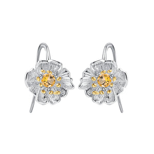 925 Sterling Silver Fashion Temperament Flower Earrings with Citrine