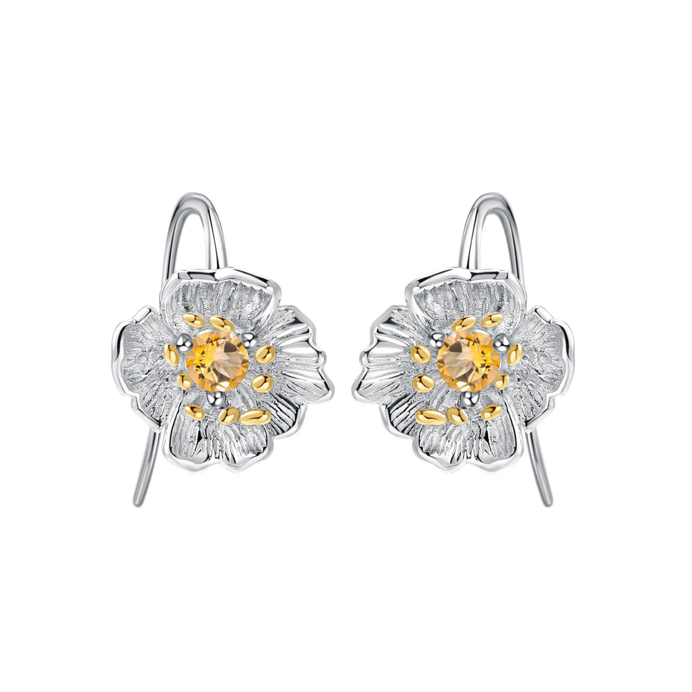 925 Sterling Silver Fashion Temperament Flower Earrings with Citrine