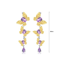 Load image into Gallery viewer, 925 Sterling Silver Elegant Gold Butterfly Tassel Earrings with Amethyst