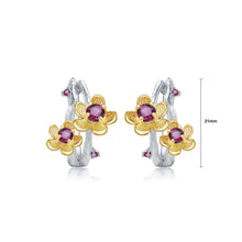 Load image into Gallery viewer, 925 Sterling Silver Fashion Simple Gold Flower Garnet Geometric Stud Earrings