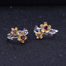Load image into Gallery viewer, 925 Sterling Silver Fashion Simple Gold Flower Garnet Geometric Stud Earrings