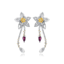 Load image into Gallery viewer, 925 Sterling Silver Fashion Temperament Flower Tassel Stud Earrings with Garnet