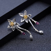 Load image into Gallery viewer, 925 Sterling Silver Fashion Temperament Flower Tassel Stud Earrings with Garnet