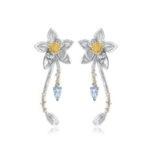 Load image into Gallery viewer, 925 Sterling Silver Fashion Temperament Flower Tassel Stud Earrings with Blue Topaz