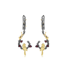 Load image into Gallery viewer, 925 Sterling Silver Plated Black Fashion Simple Gold Bird Geometric Earrings with Garnet