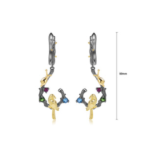 925 Sterling Silver Plated Black Fashion Simple Gold Bird Geometric Earrings with Natural Gemstones