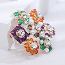 Load image into Gallery viewer, Fashion Elegant Plated Gold Enamel Colorful Flower Imitation Pearl Brooch with Cubic Zirconia
